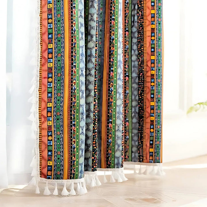 Lisslune | Serina Boho Striped Tassel Curtain for Living Room Window