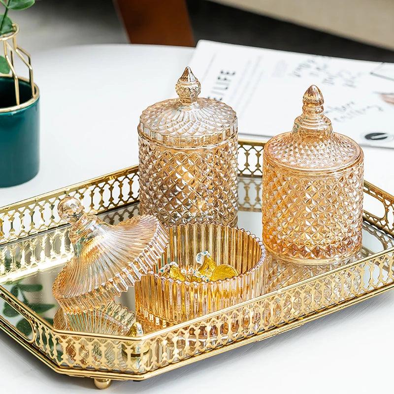 Lisslune | Amber Radiance Crystal Glass Storage Jar with Lid for Jewelry and Event Decor