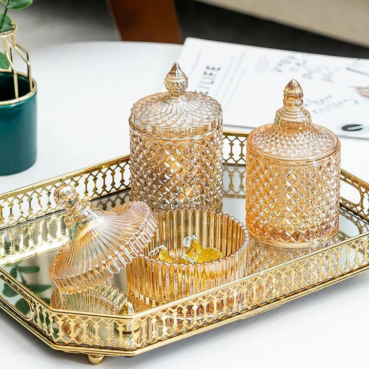 Lisslune | Amber Radiance Crystal Glass Storage Jar with Lid for Jewelry and Event Decor