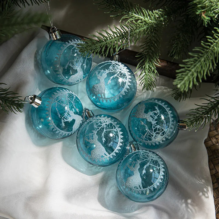 Rynx 6 pieces 6 cm transparent snow Christmas balls pendants for Christmas tree decoration clear balls hanging ornaments Xmas Navidad