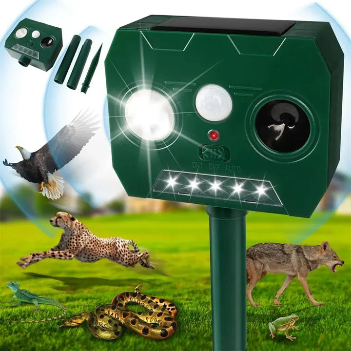 Lisslune | ULTRAGUARD ANIMAL REPELLER – Ultrasonic Animal Repeller with LED Light – Weatherproof & Battery Operated for Garden & Outdoor Use