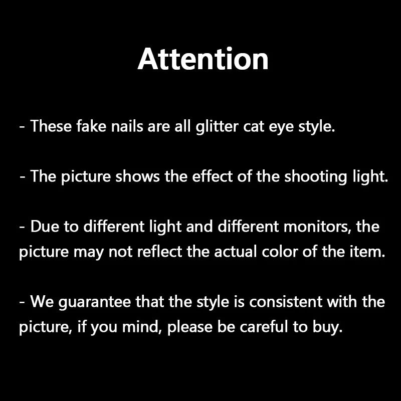 Rynx | Shiny Cat Eye Rhinestone Toenail Art Glitter Solid Color Artificial Toenails Fashion Toenail False Nails Removable Press-on Nails with Glue