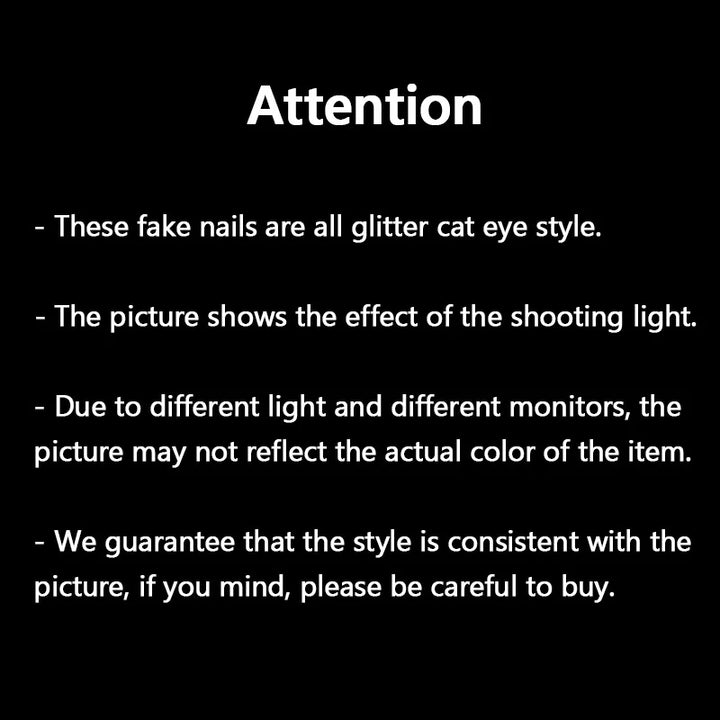 Rynx | Shiny Cat Eye Rhinestone Toenail Art Glitter Solid Color Artificial Toenails Fashion Toenail False Nails Removable Press-on Nails with Glue