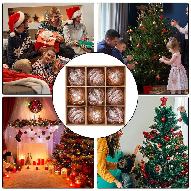 Lisslune | GlossParty Christmas Hanging Decorations – Set of 9 Plastic Ornaments with Snowflake and Balloon Design
