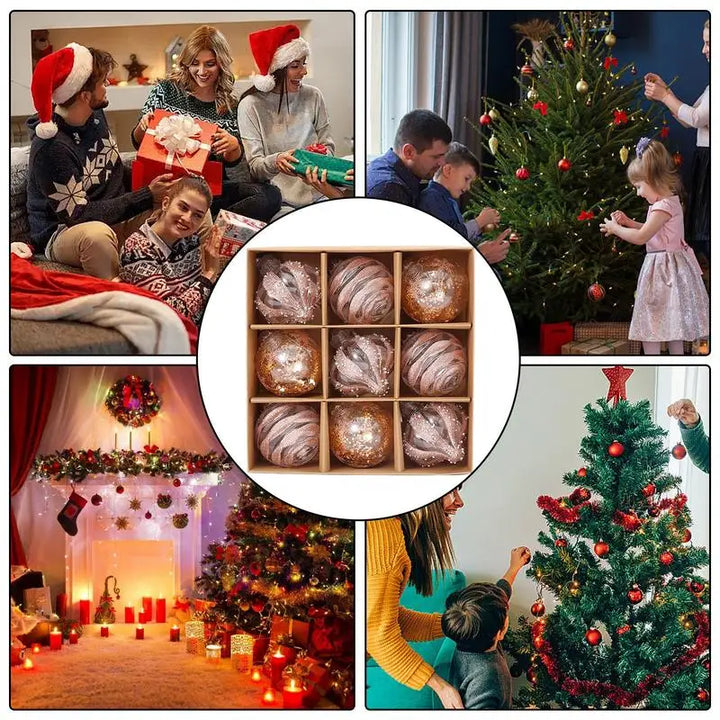 Lisslune | GlossParty Christmas Hanging Decorations – Set of 9 Plastic Ornaments with Snowflake and Balloon Design