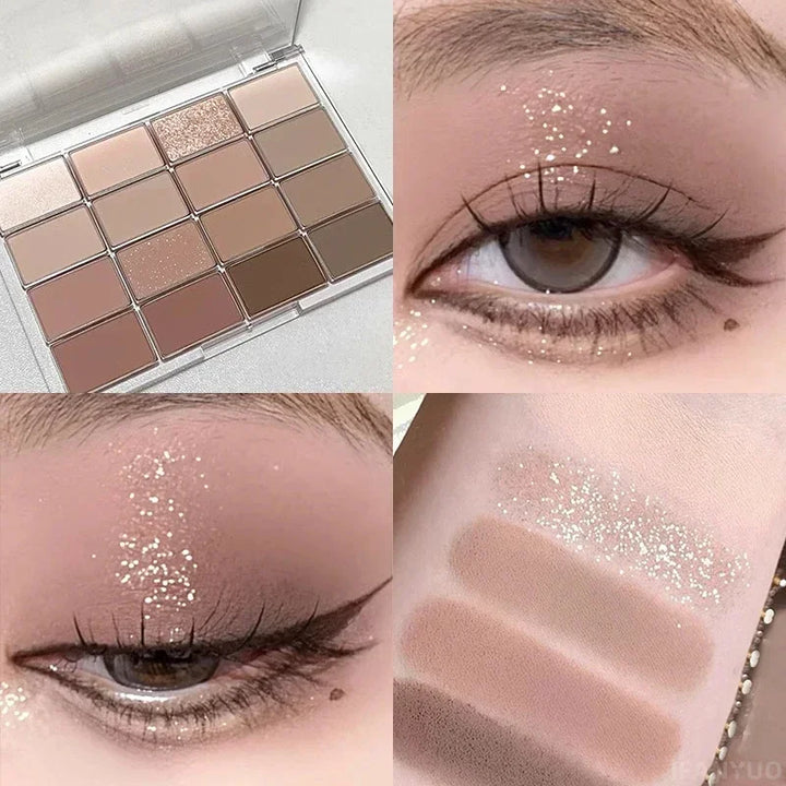 Rynx | 16 Colors Eyeshadow Palette Low Saturated Pink Pink Pearlescent Matte Glitter Eyeshadow Shiny Eyeshadow Long-lasting Eye Makeup
