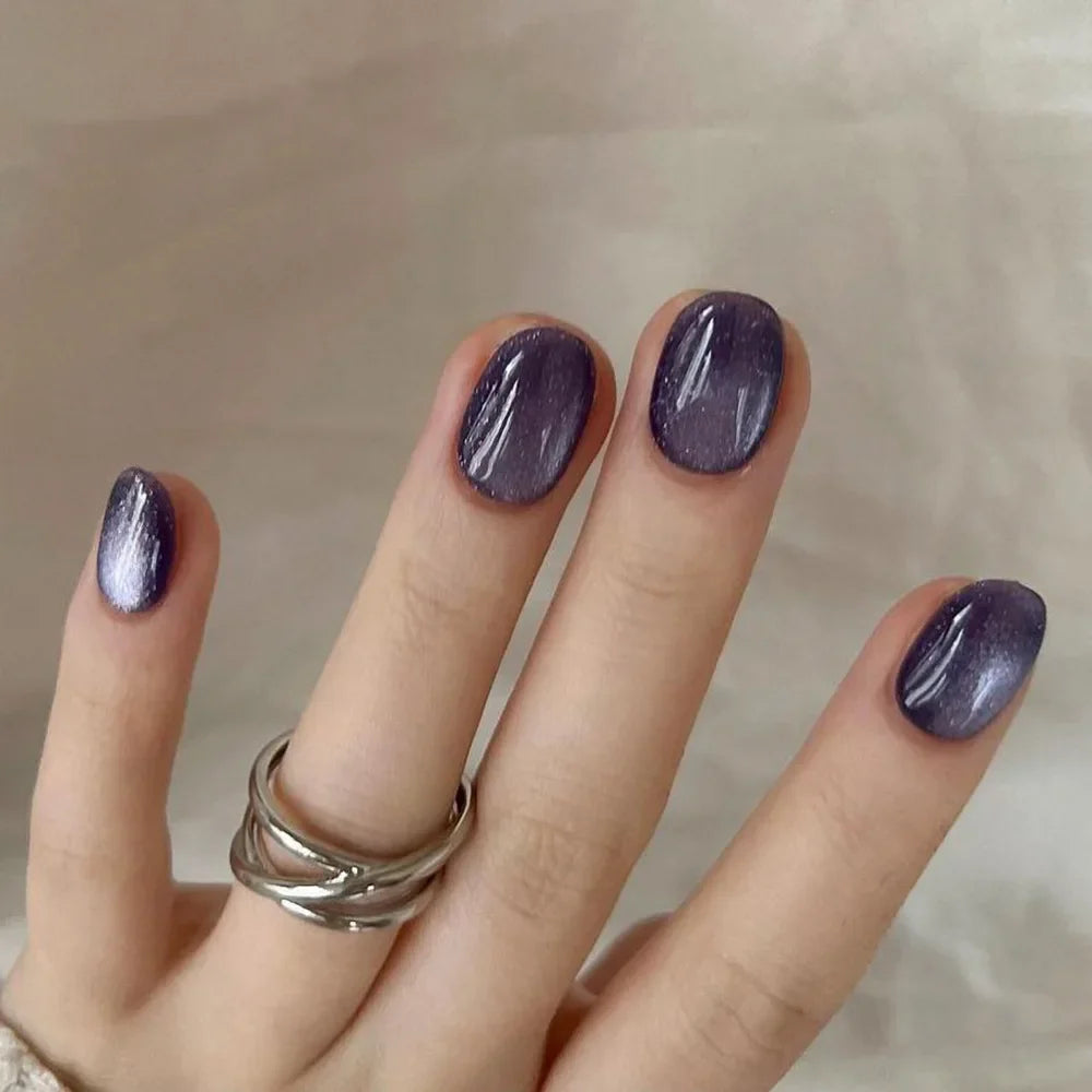 Rynx | Gray Sparkling Cat Eye Sweet Bow Nail Art Solid Color False Nails Removable Ready False Nails Press-on Nails with Glue