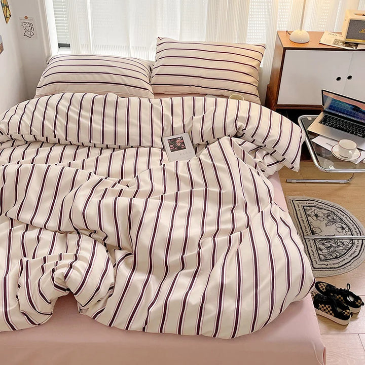 Rynx | Green Stripes Series Printed Soft Bedding Set Duvet Cover Bed Linen Bedspread Pillow Cases Twin Bed Sheets Comforter Sets for Girls