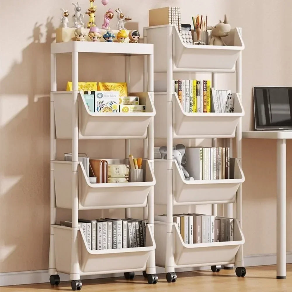 Rynx | Trolley Bookshelf Kitchen Storage Rack Kitchen Corner Cabinet Narrow Slot Storage Cabinet Bathroom Living Room Home Organizer