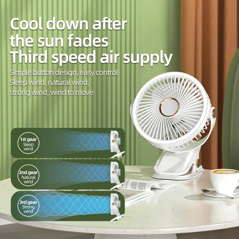 Lisslune | Multi-Angle Outdoor Clip-On Rechargeable Cooling Fan