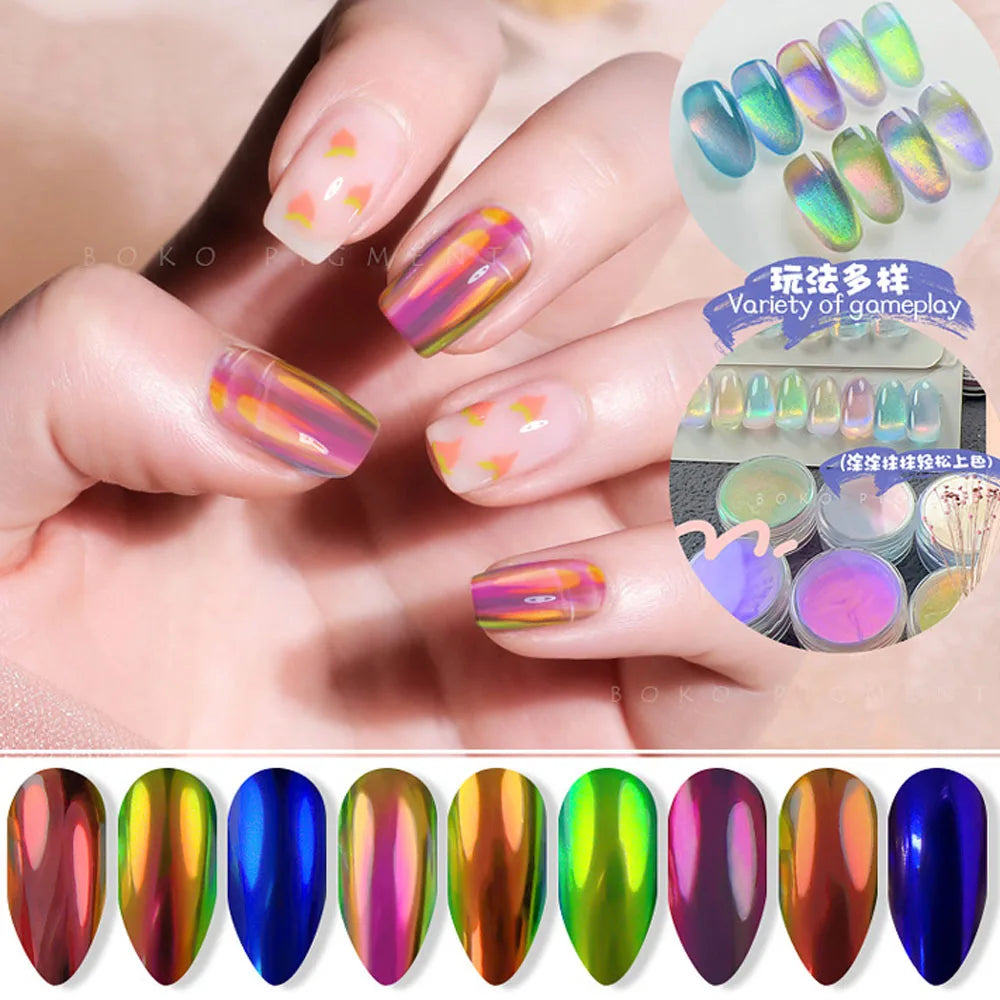 Rynx | 1jar Chrome Chameleon Aurora Nail Powder Metallic Effect Nail Glitter Pigment Mirror Nail Rubbing Dust Gel Nail Polish Accessories
