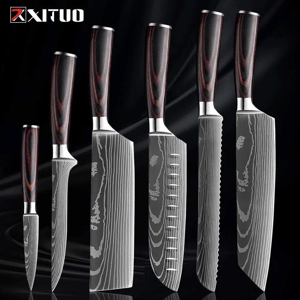 Skorter | XITUO Kitchen Knife Set - 1-9PCS 7Cr17Mov Stainless Steel Chef, Santoku & Fruit Knives with Ergonomic Pakkawood Handle