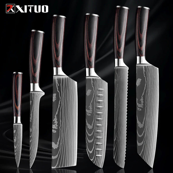 Skorter | XITUO Kitchen Knife Set - 1-9PCS 7Cr17Mov Stainless Steel Chef, Santoku & Fruit Knives with Ergonomic Pakkawood Handle