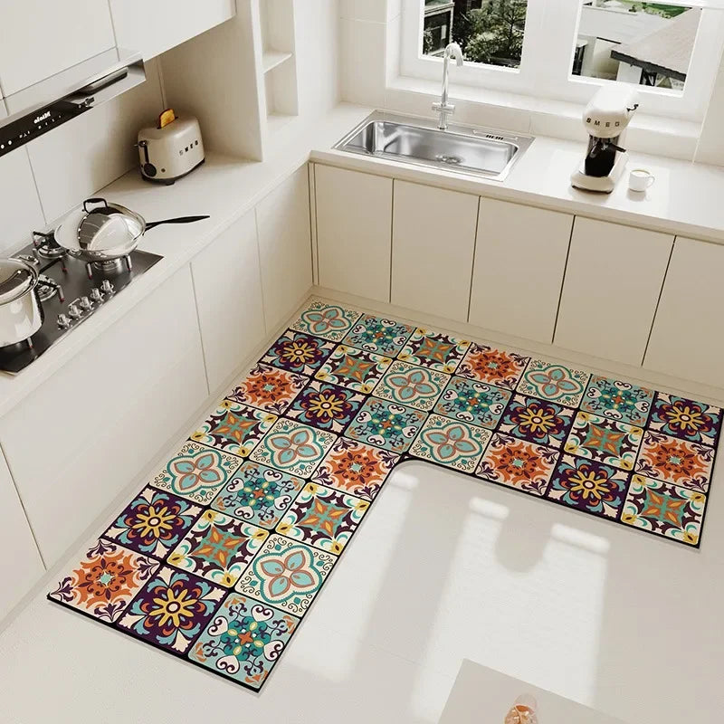 Rynx | Kitchen Rug L-Shape Floor Mat Non-Slip Mats Water Absorbent Quick Drying Kitchen Carpet