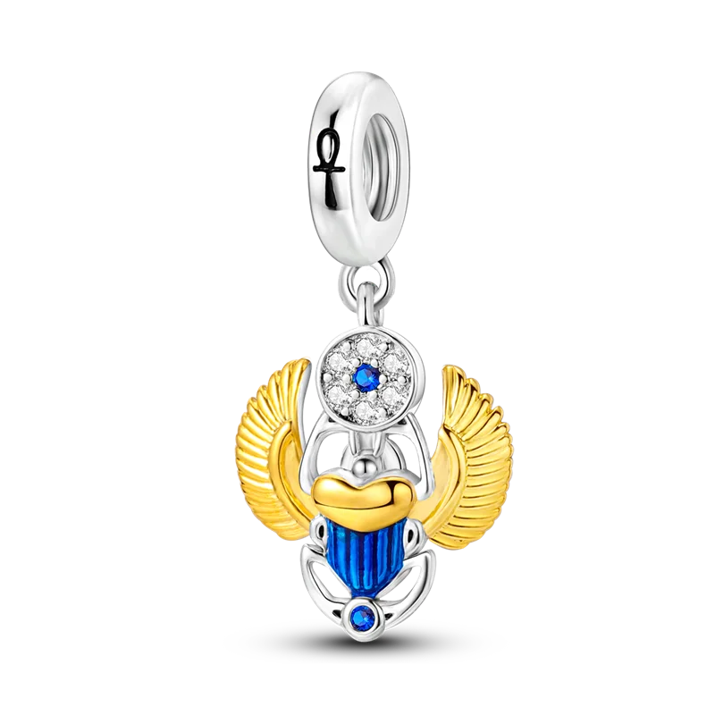 Lisslune | 925 Silver Golden Leopard Charms Beads Colorful Chameleon Rhinoceros Lion Scarab Cat Pendant Compatible with Original Pandora Bracelet Jewelry
