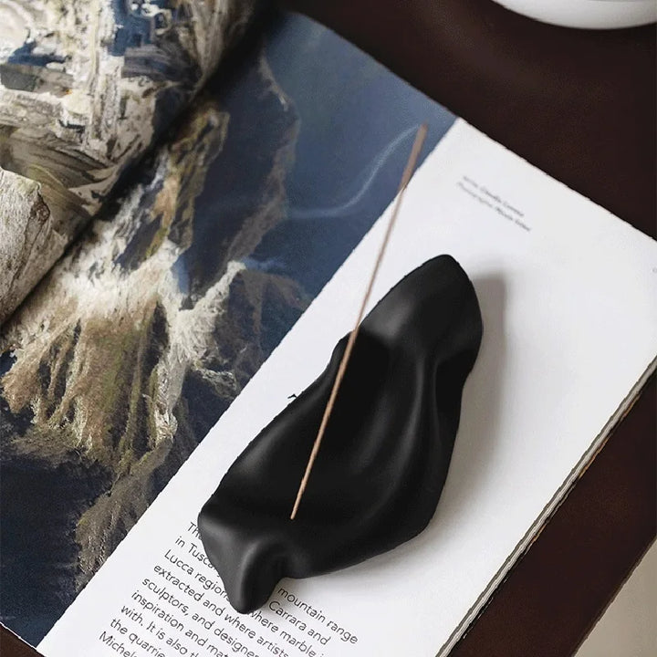 Rynx | Nordic Resin Incense Holder Irregular Calming Aroma Storage Base Black White Plate Decorative Home Office Decor