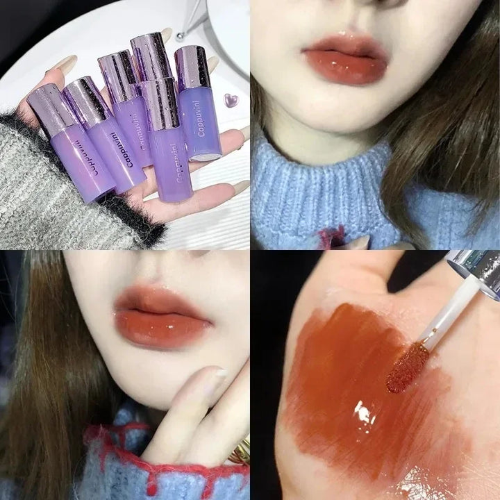 Rynx | Mirror Water Lip Glaze Tint Dark Mulberry Lip Gloss Purple Red Clear Moisturizing Gel Long-lasting Non-sticky Liquid Lipsticks Oil