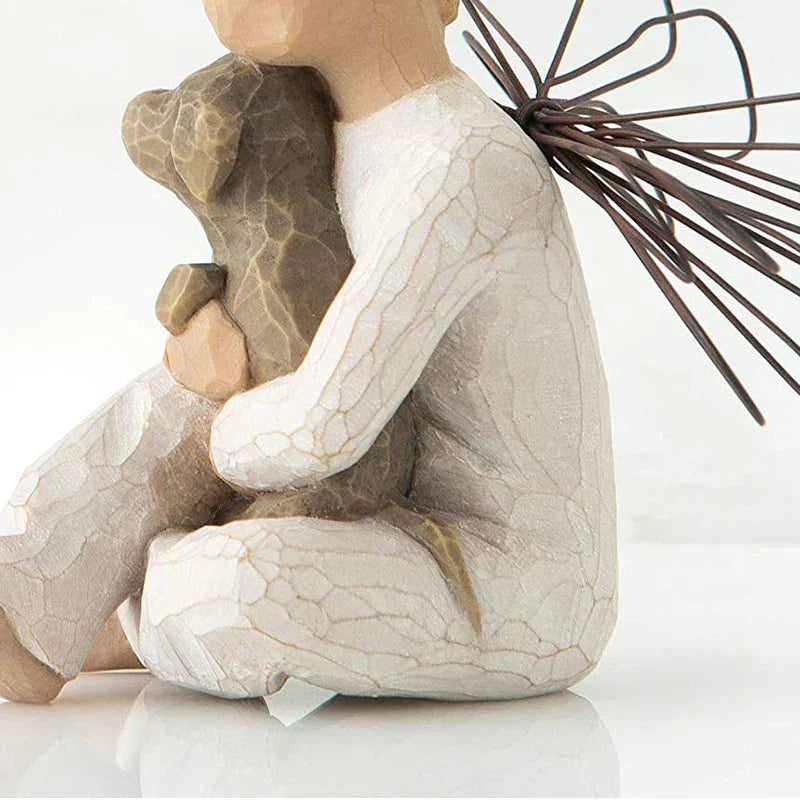 Lisslune | Statuette made of resin, people, family figures, sculpture, figures for home decor, table decoration, living room, angel, embrace, dog, father, child