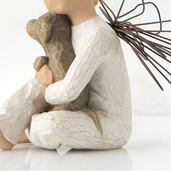 Lisslune | Statuette made of resin, people, family figures, sculpture, figures for home decor, table decoration, living room, angel, embrace, dog, father, child