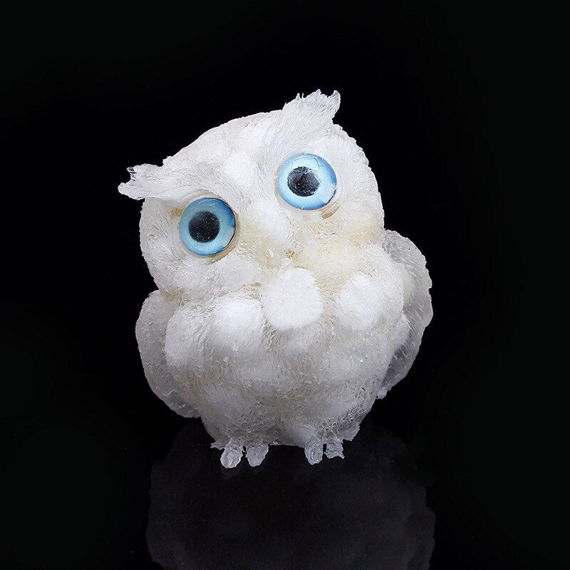Lisslune | Natural Crystal Owl Figurine: Handmade Collector's Item