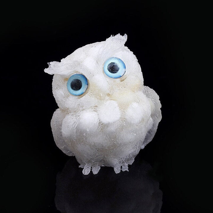 Lisslune | Natural Crystal Owl Figurine: Handmade Collector's Item
