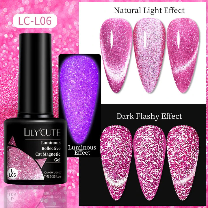Rynx |7ML Snowlight Cat Magnetic Gel Nail Polish Grow-In-Dark Reflection Glitter Laser Semi-Permanent Soak Off UV Gel Nail Polish