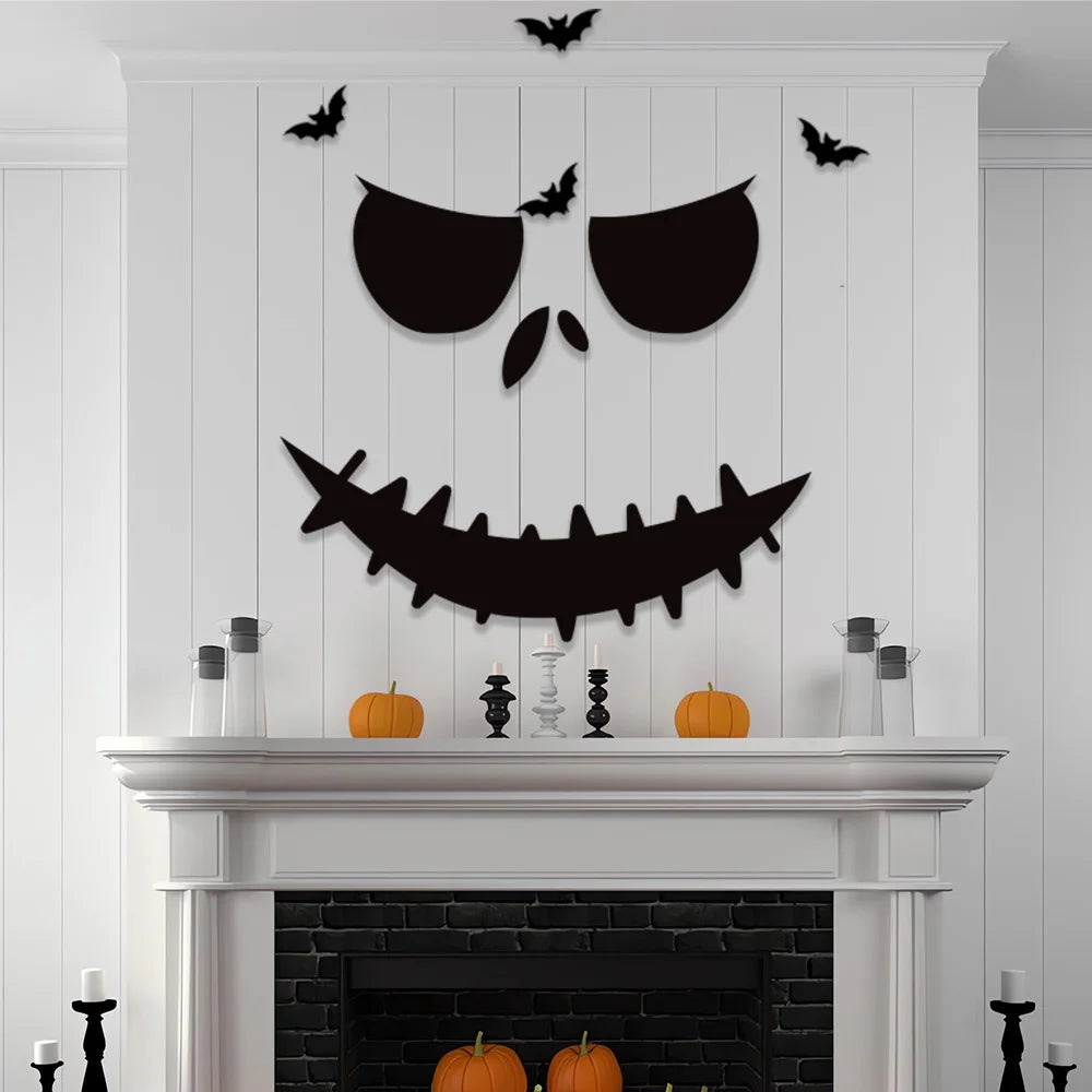 Rynx | Black Halloween Decoration Skeleton Hand Pumpkin Door Sticker Ghost Festival Party Decor Grinning Mouth Wall Sticker Happy Halloween