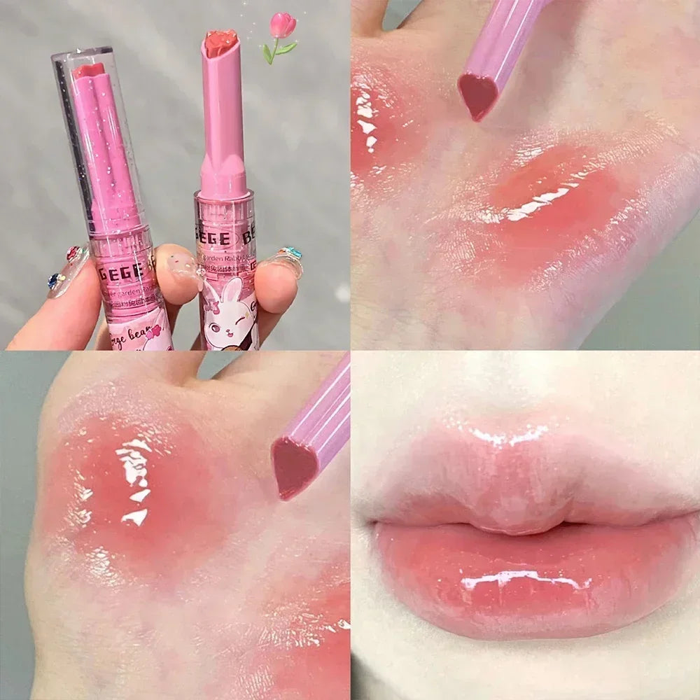 Rynx | 3PCS Heart-shaped Jelly Lipstick Pen Mirror Water Glitter Lip Lacquer Waterproof Moisturizing Lipstick Transparent Korean Makeup