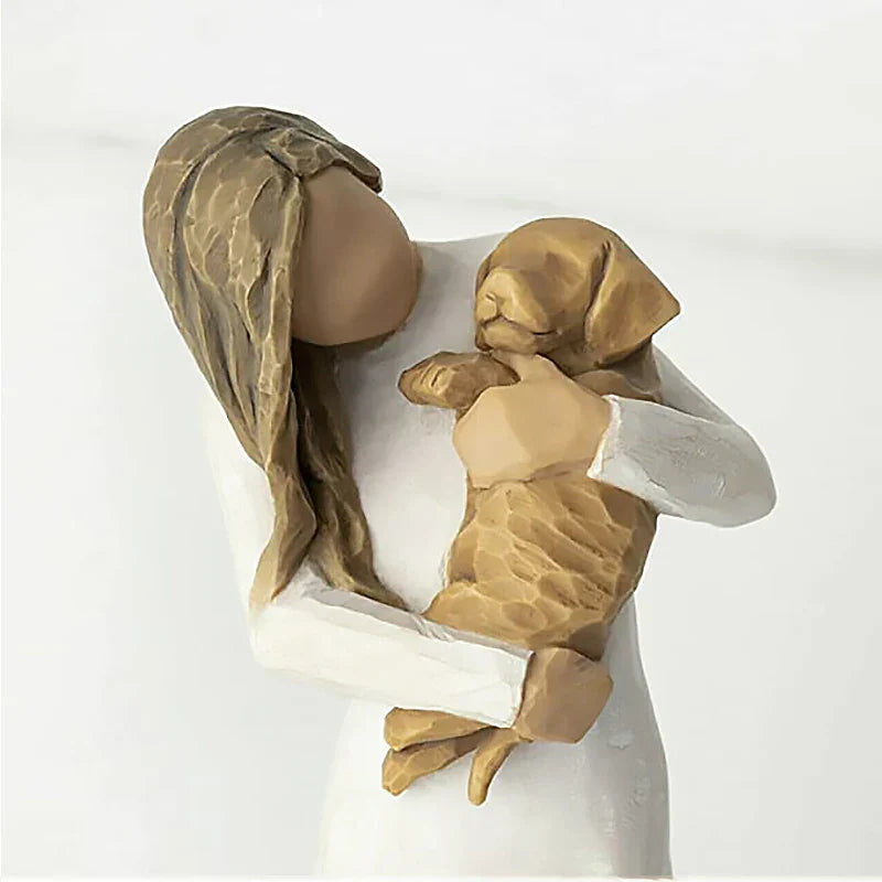 Lisslune | Statuette made of resin, people, family figures, sculpture, figures for home decor, table decoration, living room, angel, embrace, dog, father, child