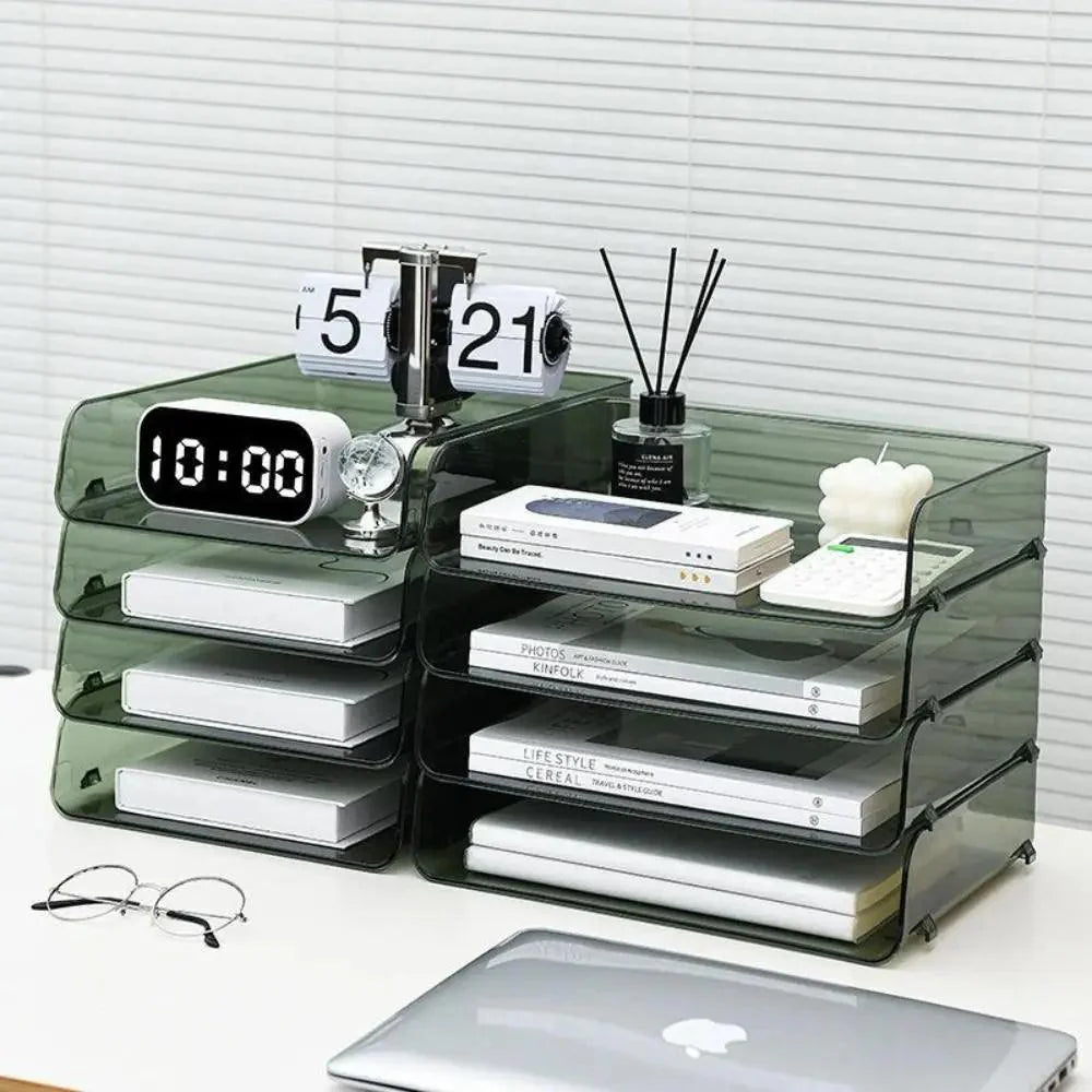 Lisslune | Transparent Acrylic A4 File Storage Organizer - Stackable Desktop Shelf for Papers and Magazines