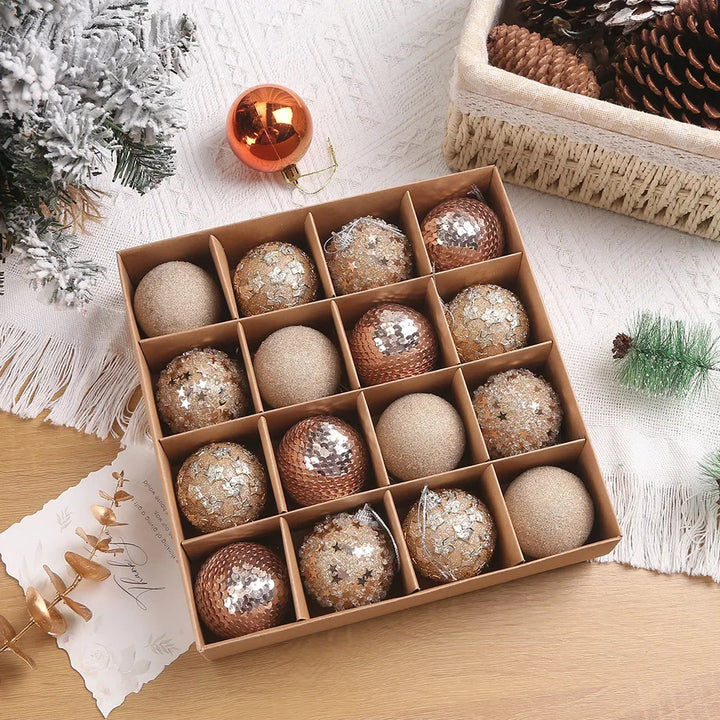 Rynx | 16 pieces/box 6CM Christmas tree balls ornaments champagne gold red glitter foam ball crafts for Christmas tree hanging pendants gift Christmas