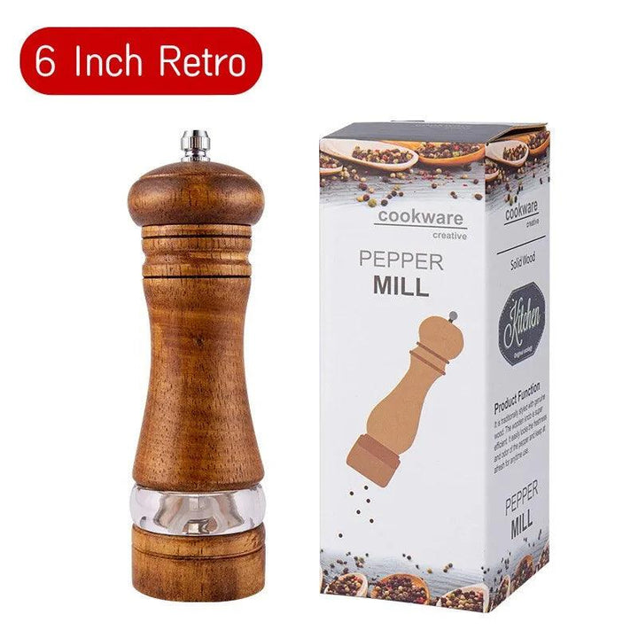 Lisslune | Vintage Handcrafted Wooden Spice Mill Set - 6-Inch Gourmet Salt and Pepper Mills