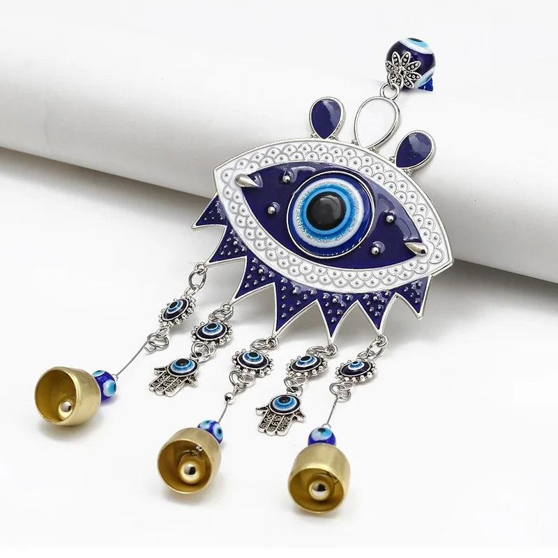 Lisslune | Turkish Blue Glass Evil Eyes Wind Chime - Handmade Protective Home Decoration