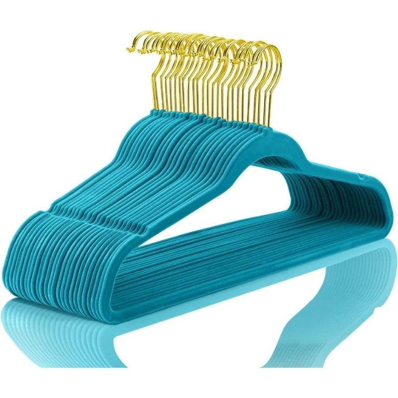 Lisslune | Elegant Teal Velvet Hanger Collection - 50 Premium Hangers with 360-Degree Gold Hook