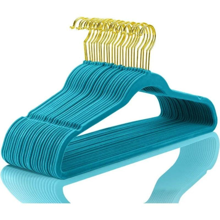 Lisslune | Elegant Teal Velvet Hanger Collection - 50 Premium Hangers with 360-Degree Gold Hook