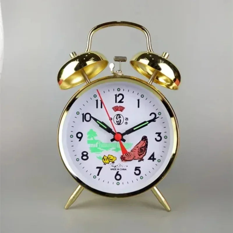 Rynx | Metal Mechanical Alarm Clock Creative Desk Nightstand Table Clock Alarm Bedroom Decoration Accessories Battery Operated
