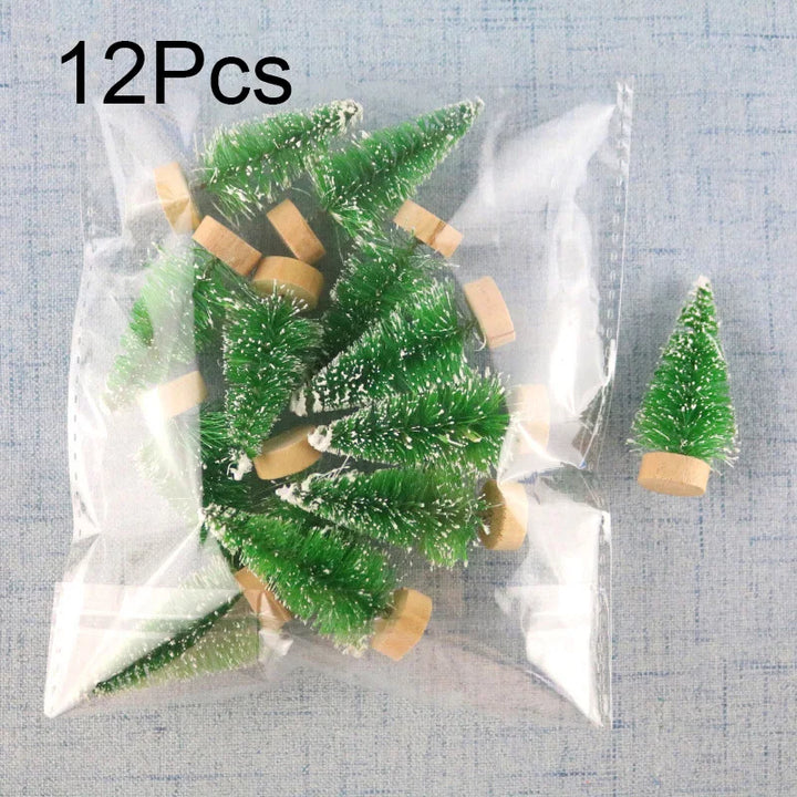 Rynx | 12 Piece Mini Christmas Tree Ornament Small Artificial Pine Sisal Snow Landscape Xmas Trees Christmas Table Decor Gifts
