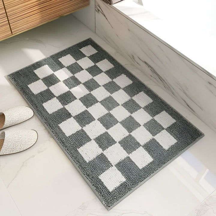 Lisslune | Plush Checkered Microfiber Bath Mat Black and White