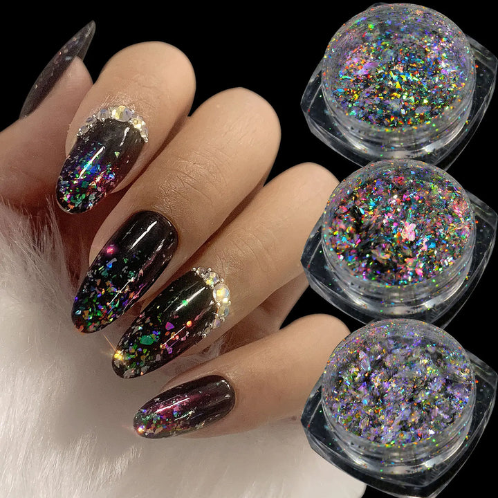 Rynx | 1 Glass Chameleon Nail Flakes Irregular Aluminum Foil UV Gel Polish Nail Sequins Paillettes Manicure Art Decoration Glitter Powder