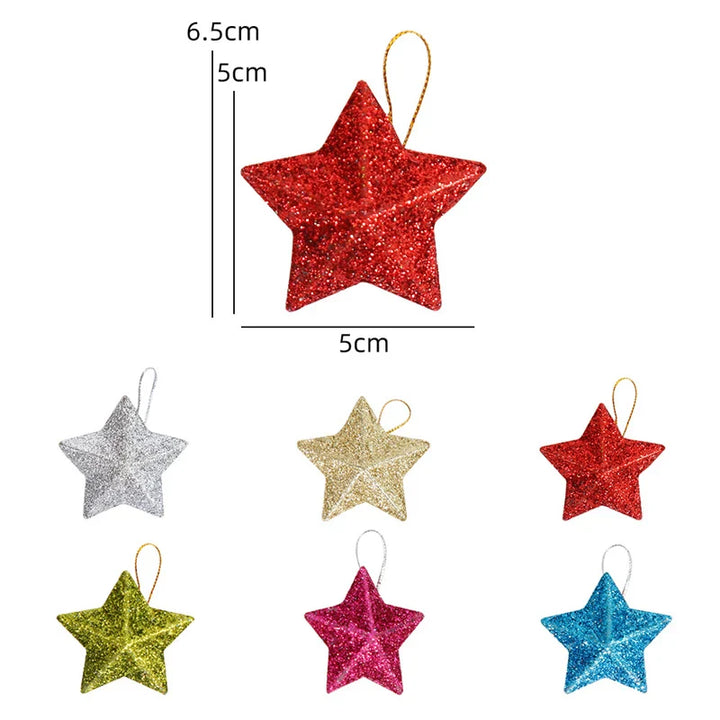 Rynx Gold Glitter Star Ornaments Christmas Tree Hanging Pendants Christmas Decorations for Home Navidad New Year Party DIY Gift
