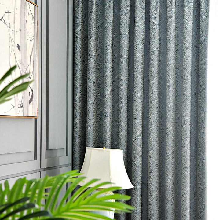 Rynx | Blue Luxury Living Room Jacquard Curtains Ornate Pattern Bedroom Curtain Blackout Curtains Balcony Thick Chenille Curtain шторы