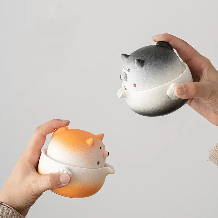 Rynx | Portable Travel Tea Cup Set Ceramic 160ml Camping Tea Set Sweet Dog Teapots Japanese Tea Culture with Storage Bag Travel Supplies