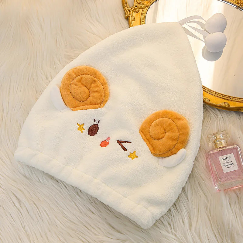 Rynx | 26x33cm 1pc Cartoon Shepherd Star Drying Cap Microfiber Princess Hat Coral Velvet Absorbent Dry Hair Towel