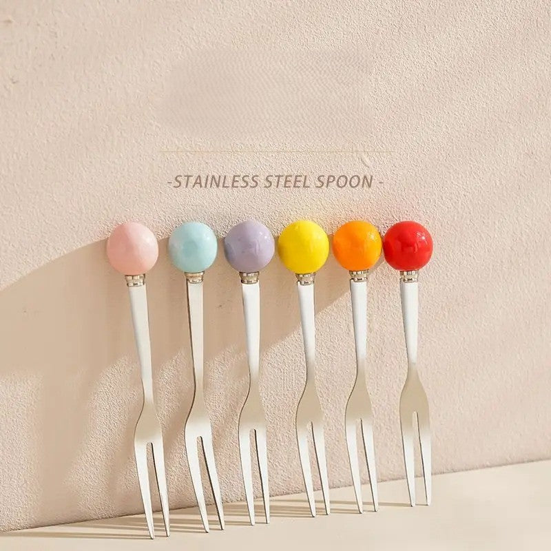 Lisslune | Ceramic Unicorn Stainless Steel Fruit Fork Set