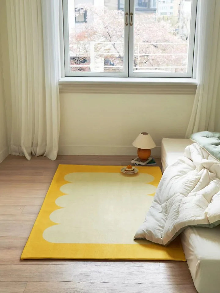 Rynx | Minimalist Living Room Large Rug Yellow White Bedroom Nightstand Rug Comfortable Plush Girls Room Rug Soft Balcony Runner