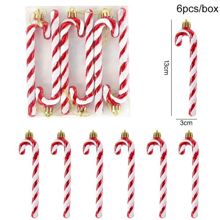 Rynx 6pcs/box Christmas Tree Pendant Red Star Candy Snowflake Xmas Ball Ornament New Year 2025 Home Decoration Noel Gift Navidad