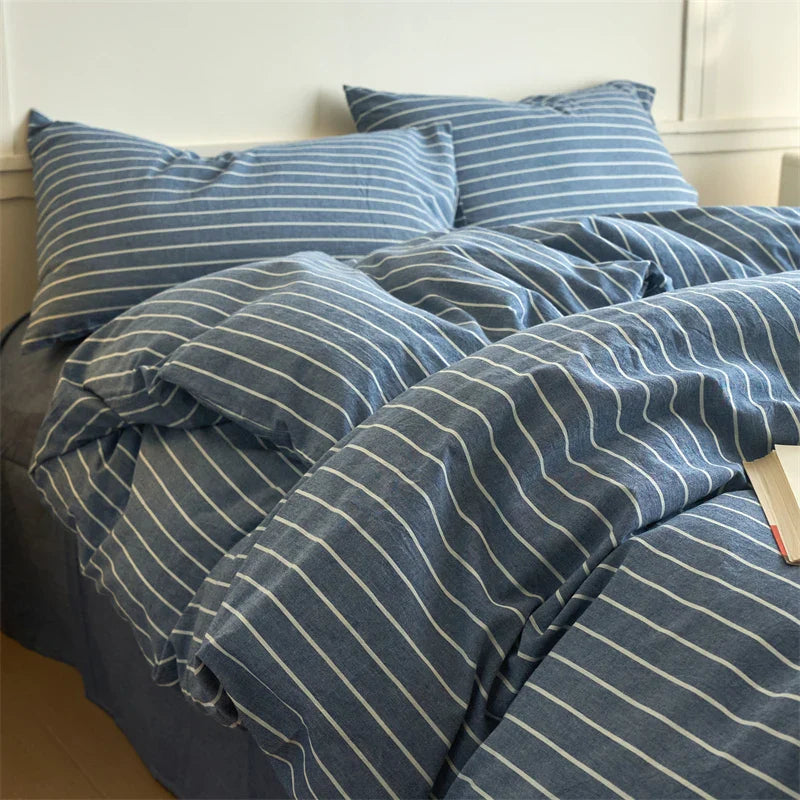 Lisslune | Luxus 100% Baumwolle Streifen 3-teiliges Bettbezug-Set (1 Bettbezug + 2 Kissenbezüge), Garngefärbt, Weiches Bettwäsche-Set, Mehrere Größen