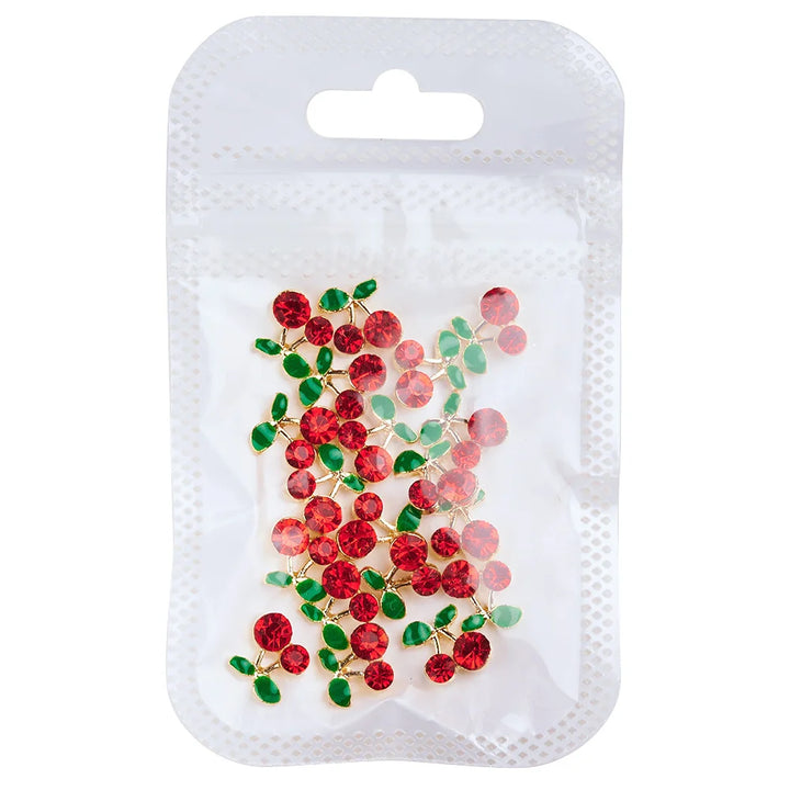 Rynx | 20 pieces/bag 3D Cherry Nail Charms Red & Pink Cherry Nail Rhinestones Nail Gemstones Nail Glitter Stud Fruit Nail Slices for Nail Jewelry