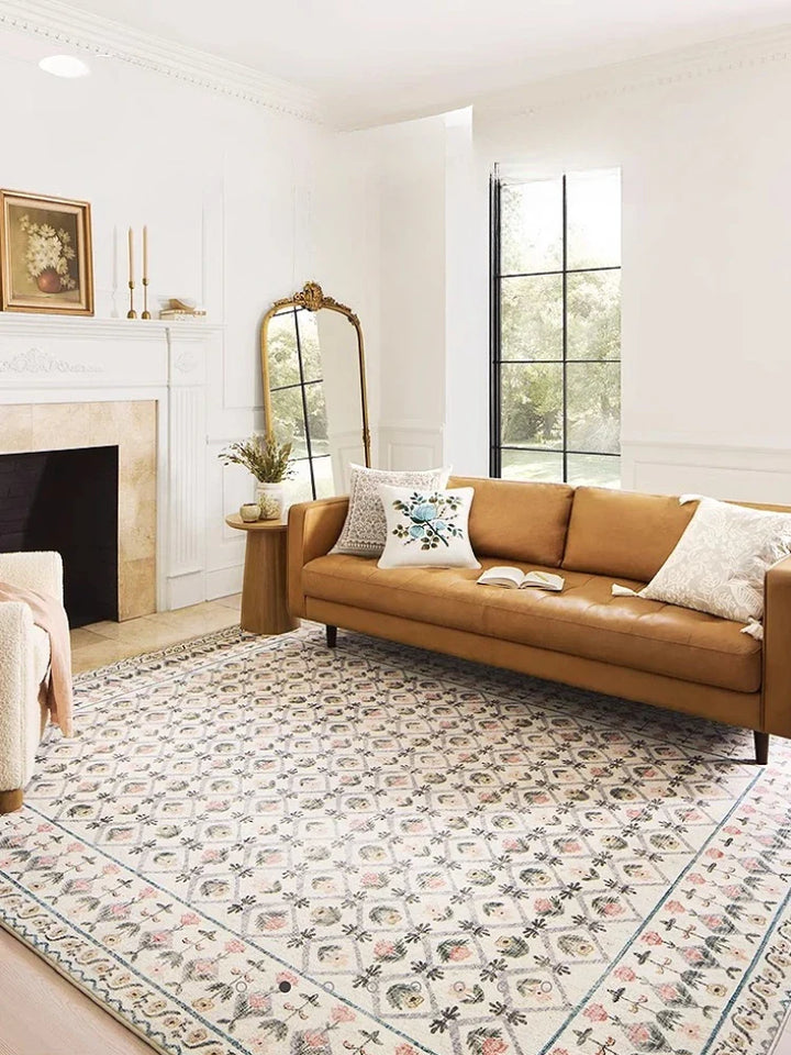 Rynx | Turkish Style Living Room Rugs Comfortable Bedroom Rugs Non-Slip Stain Resistant Carpet Soft Thickened Carpet Floral Tapis IG