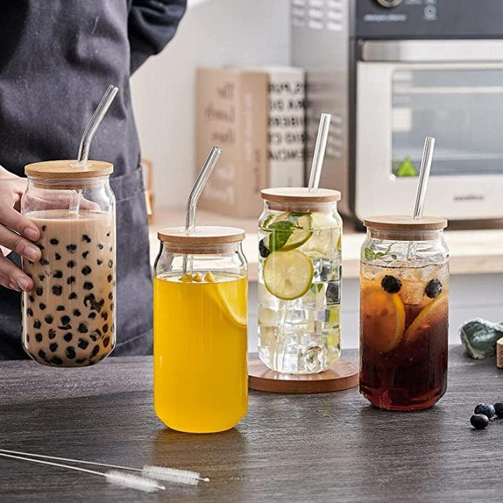 Lisslune | Elegant Can-shaped Glass Tumbler Set - 4 Premium Cups for Luxurious Drinking Experiences